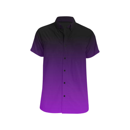 Black and Purple Short Sleeve Men Button Down Shirt, Ombre Tie Dye Gradient Print Casual Buttoned Summer Dress Collared Plus Size