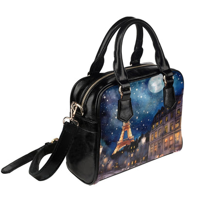 Paris Purse, Night Eifel Tower Travel Pattern Cute Small Shoulder Zip Bag Vegan Leather Women Designer Handbag Crossbody Ladies