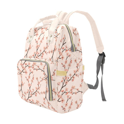 Cherry Blossom Floral Diaper Bag Backpack, Blush Pink Flowers Baby Girl Waterproof Insulated Pockets Mom Designer Men Women Multipurpose