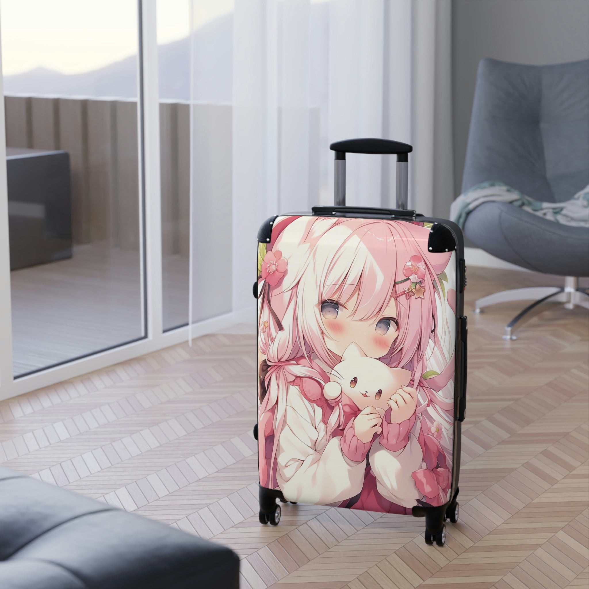 Pink Anime Suitcase Luggage, Girl Cat Kawaii Carry on 4 Wheels Cabin Travel  Small Large Set Rolling Spinner Lock Designer Hard Shell Case - Etsy