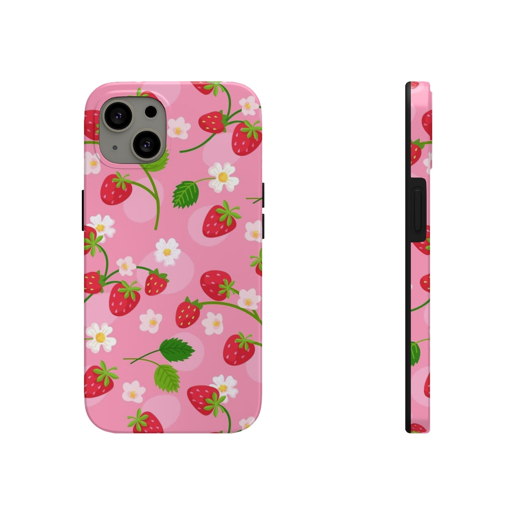 Strawberry iPhone 13 Pro Max Tough Case Mate Pink Flowers Kawaii