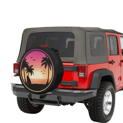 Beach Spare Tire Cover, Sunset Palm Trees Backup Camera Hole Rear Wheel Accessories Sun Tropical  Hawaiian Unique Trailer Camper RV Back