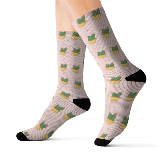 Cactus Socks, Pink Succulent Crew 3D Sublimation Women Men Designer Fun Novelty Cool Funky Crazy Cute Unique Gift Starcove Fashion