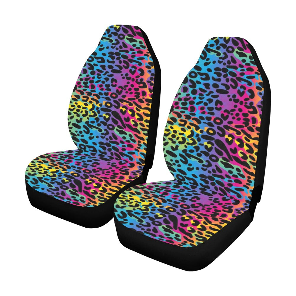 Rainbow Leopard Car Seat Covers 2 pc, Colorful Front Seat Covers, Car SUV Truck Van Auto Seat Protector Accessory