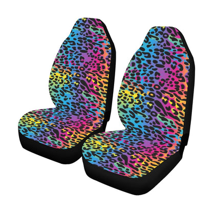 Rainbow Leopard Car Seat Covers 2 pc, Colorful Front Seat Covers, Car SUV Truck Van Auto Seat Protector Accessory