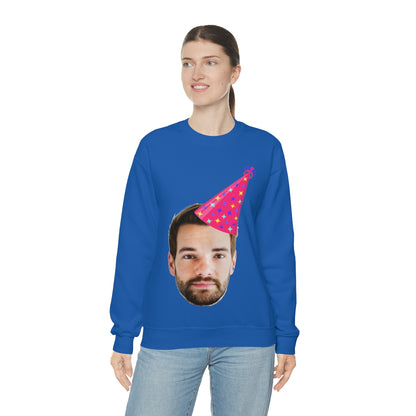 Custom Photo Sweatshirt, Face Birthday Party Hat Crewneck Fleece Sweater Jumper Pullover Men Women Adult Top Starcove Fashion