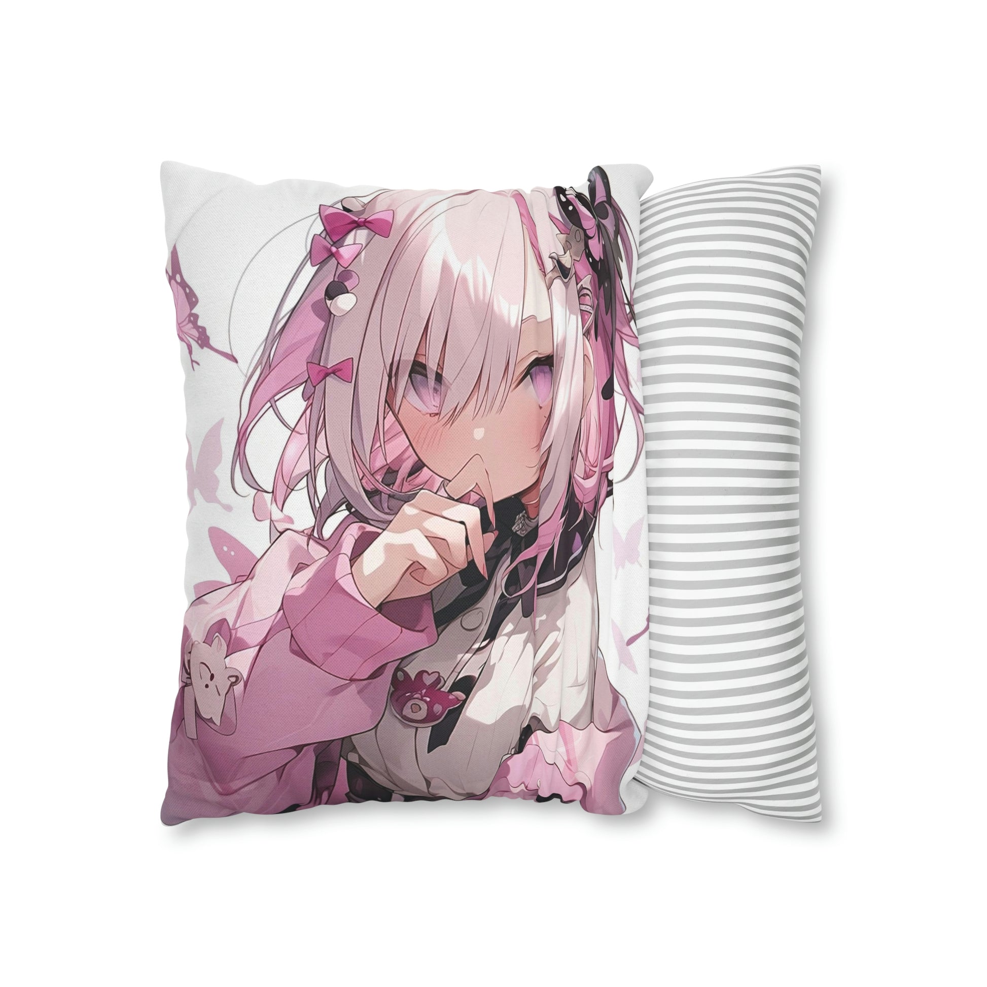 Anime Girl Pillow Case, Pink Square Throw Decorative Cover Room Décor Floor Couch Cushion 20 x 20 Zipper Sofa Starcove Fashion