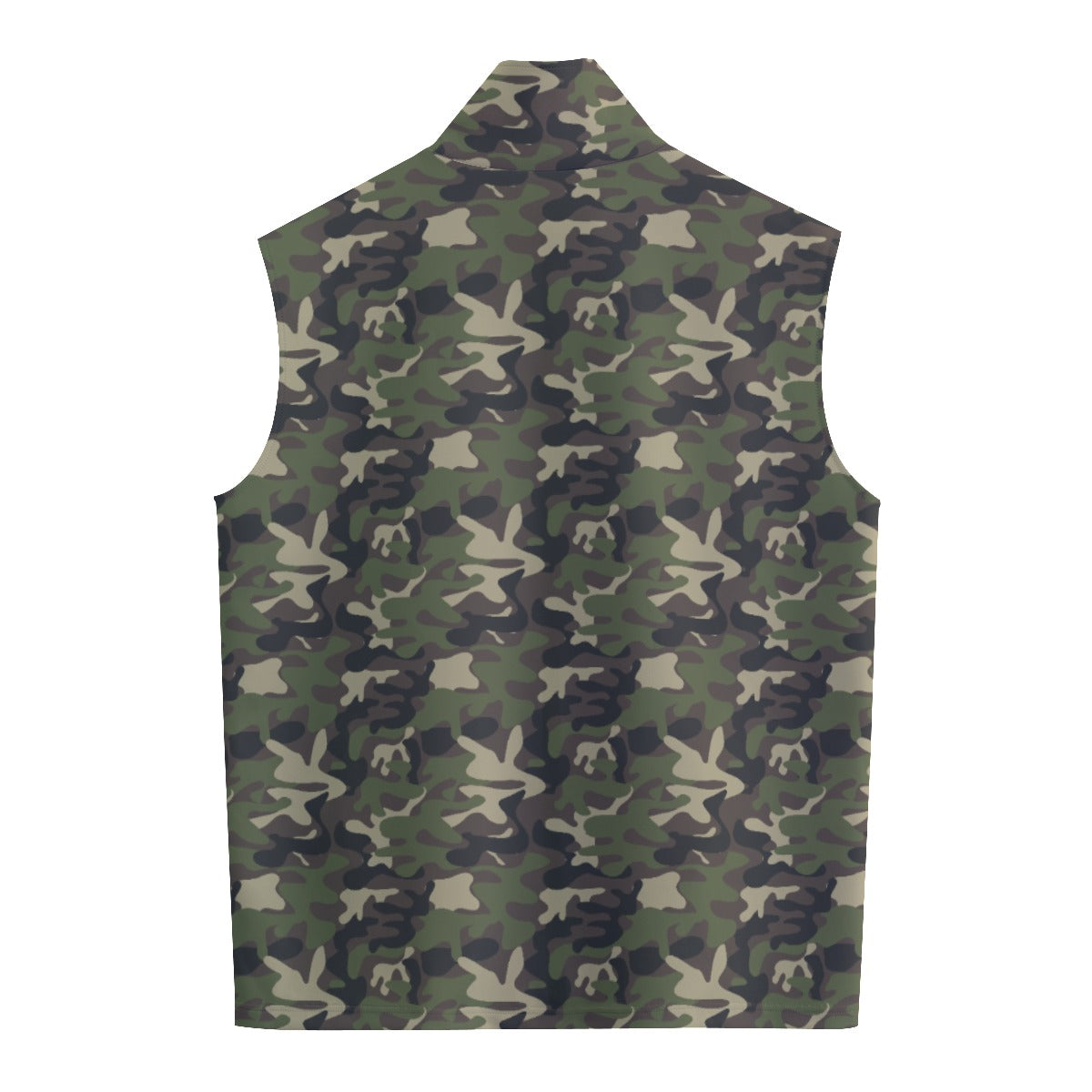 Camo Men Vest Stand-up Collar, Green Camouflage Army Guys Menswear Sweater Golf Casual Travel Light Lightweight Designer Zipper Starcove Fashion