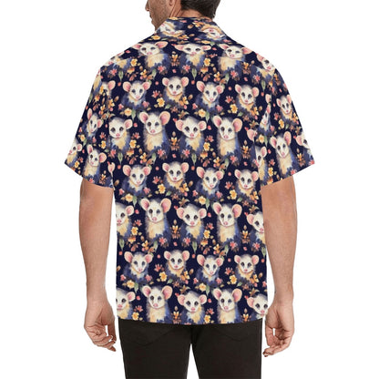 Opossum Men Hawaiian shirt, Animal Possum Tropical Vintage Aloha Hawaii Retro Summer Beach Plus Size Cool Button Down Shirt