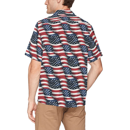 American Flag Hawaiian shirt Chest Pocket, Fourth 4th of July USA Patriotic Red White Blue Summer Hawaii Aloha Plus Size Button Down Shirt