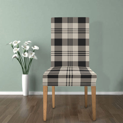 Buffalo Check Dining Chair Seat Covers, Black Beige Grey Tartan Check Plaid Stretch Slipcover Furniture Dining Room Home Decor