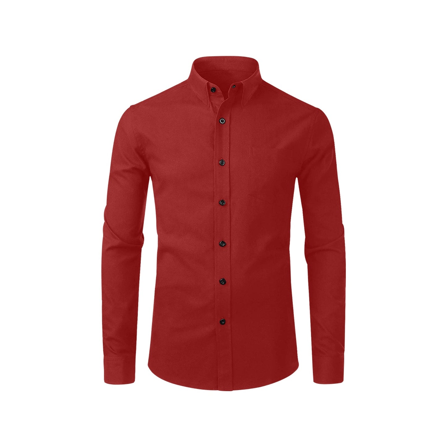 Maroon Long Sleeve Men Button Up Shirt, Dark Red Solid Color Print Dress Buttoned Collar Casual Dress Guys Shirt with Chest Pocket