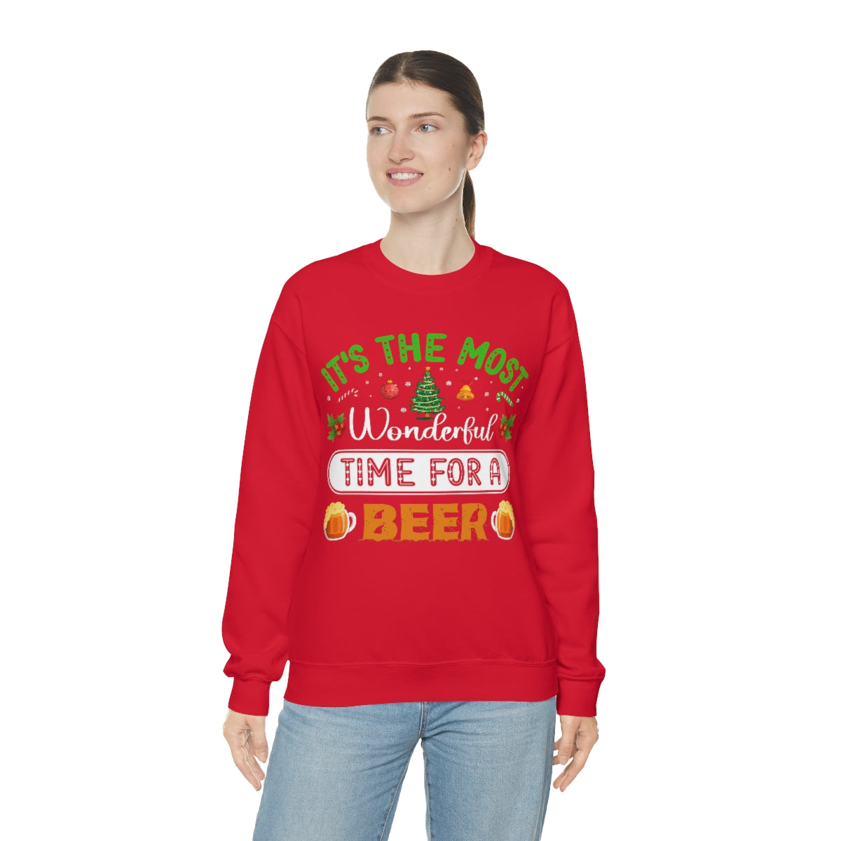 Beer Ugly Holiday Sweater, Wonderful Time Drinking Christmas Xmas Print Women Men Funny Party Winter Outfit Sweatshirt Gift Starcove Fashion