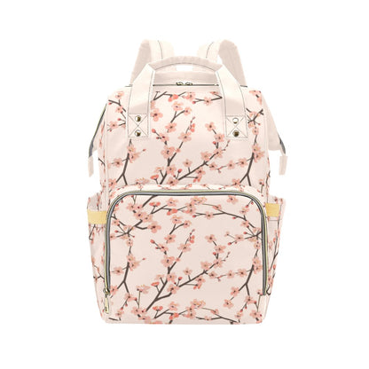 Cherry Blossom Floral Diaper Bag Backpack, Blush Pink Flowers Baby Girl Waterproof Insulated Pockets Mom Designer Men Women Multipurpose