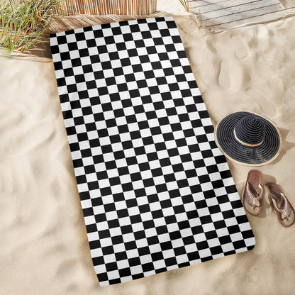 Checkered Oversized Beach Towel, Black White Check Checkerboard Pool Microfiber Large Swim Quick Dry Designer Men Women XL Cotton