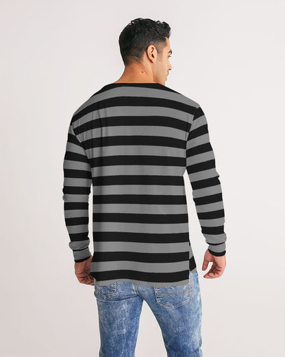 Black Grey Striped Men Long Sleeve Tshirt, Wide Stripes Unisex Women Designer Graphic Aesthetic Crew Neck Tee Starcove Fashion