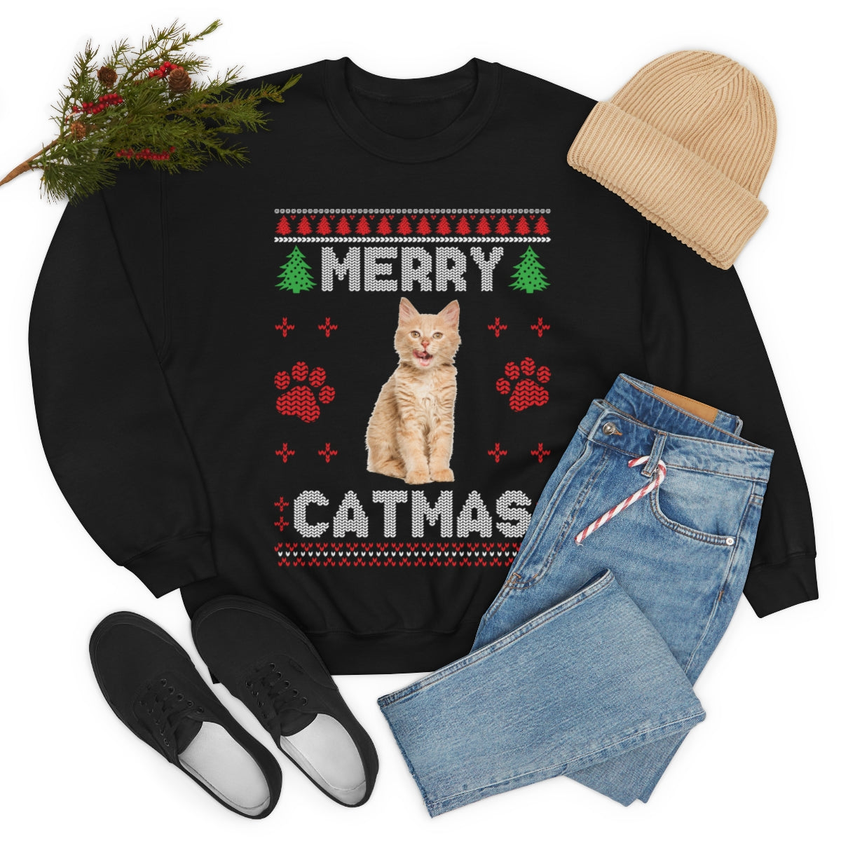 Custom Cat Ugly Christmas Sweater,  Personalized Photo Kitten Merry Xmas Print Women Mom Men Funny Party Holiday Plus Size Sweatshirt Starcove Fashion