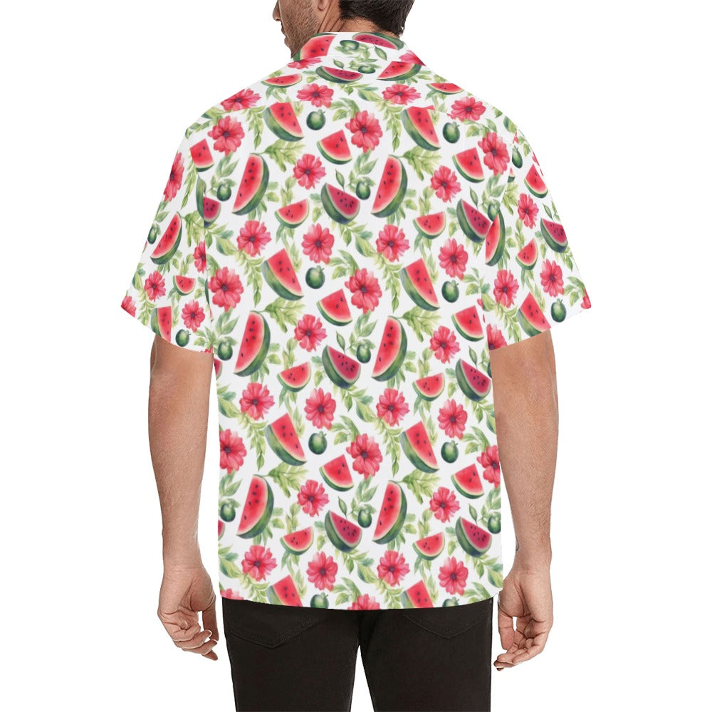 Watermelon Men Hawaiian shirt, Tropical Flowers Red White Vintage Aloha Hawaii Retro Summer Fruit Beach Plus Size Cool Button Down Shirt Starcove Fashion