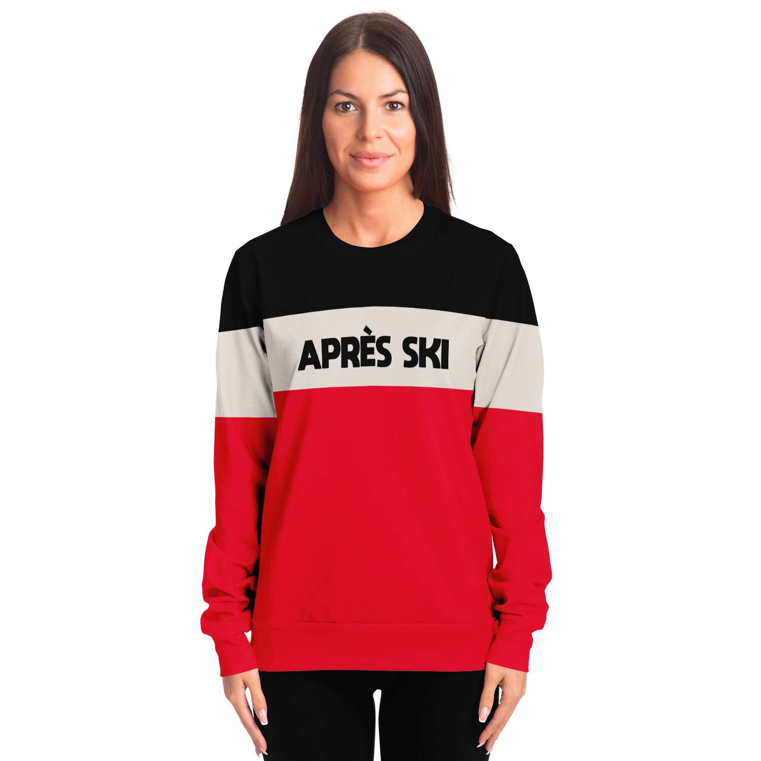 Apres Ski Sweatshirt Women Men Black Red Color Block Skiing Skier Snow 90s Vintage Retro Cotton Winter Holiday Mountain Sweater