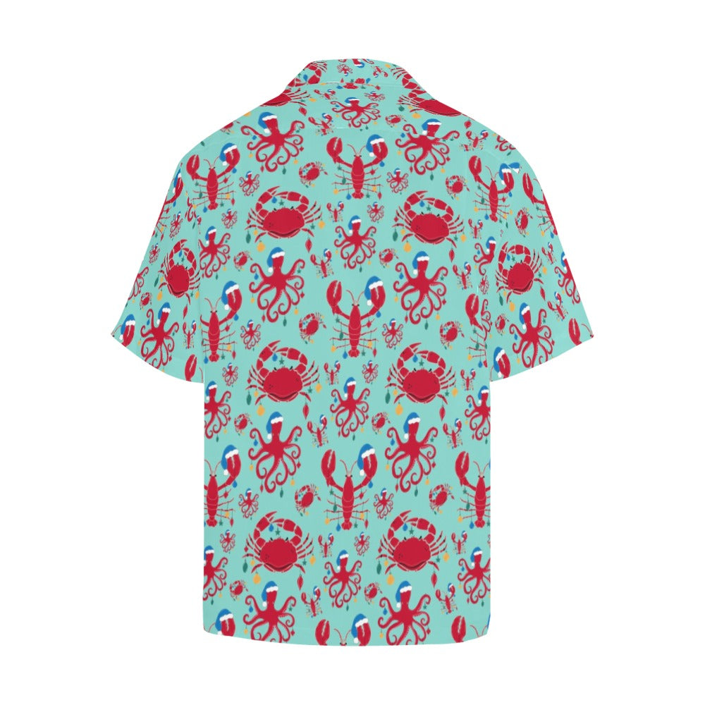 Beach Christmas Men Hawaiian shirt, Lobster Octopus Crab Ocean Dad Funny  Print Vintage Retro Tropical Hawaii Aloha Plus Size Button Up Shirt