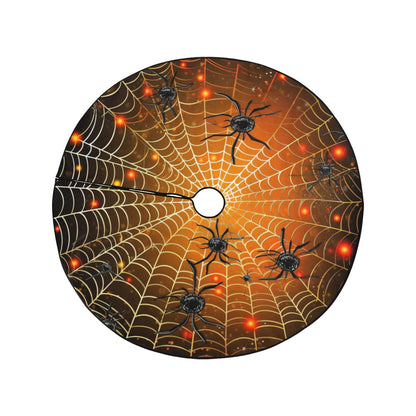 Spiderweb Halloween Tree Skirt, Black Orange Goth Spiders Christmas Stand Base Cover Decor Decoration All Hallows Eve Creepy Spooky Party