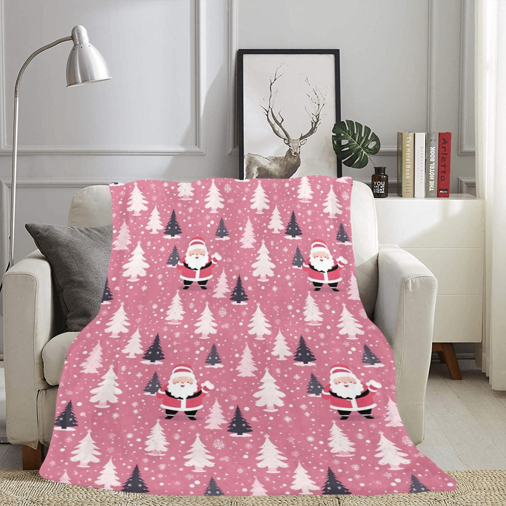 Pink Christmas Trees Fleece Throw Blanket, Santa Claus Xmas Soft Plush Fluffy Cozy Warm Adult Kids Small Large Sofa Bed 50x60 Decorative Starcove Fashion