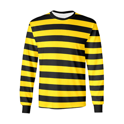 Black and Yellow Striped Kids Long Sleeve Tshirt, Unisex Boys Girls Horizontal Stripes Designer Graphic Aesthetic Printed Crew Neck Tee Top