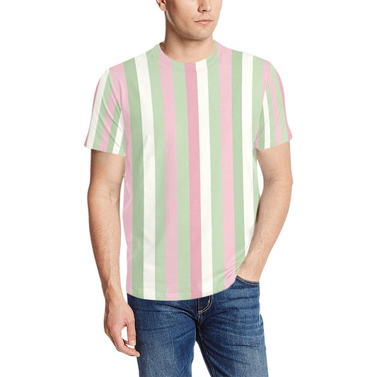 Pink Green Striped Tshirt, Pastel Vertical Designer Graphic Aesthetic Lightweight Crewneck Men Women Tee Top Short Sleeve Shirt