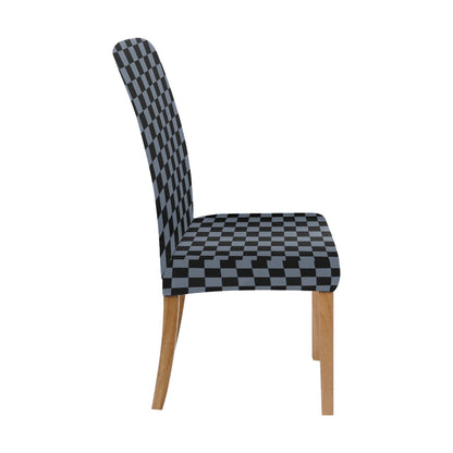 Checkered Dining Chair Seat Covers, Black Grey Check Checkerboard Stretch Slipcover Furniture Dining Room Home Decor