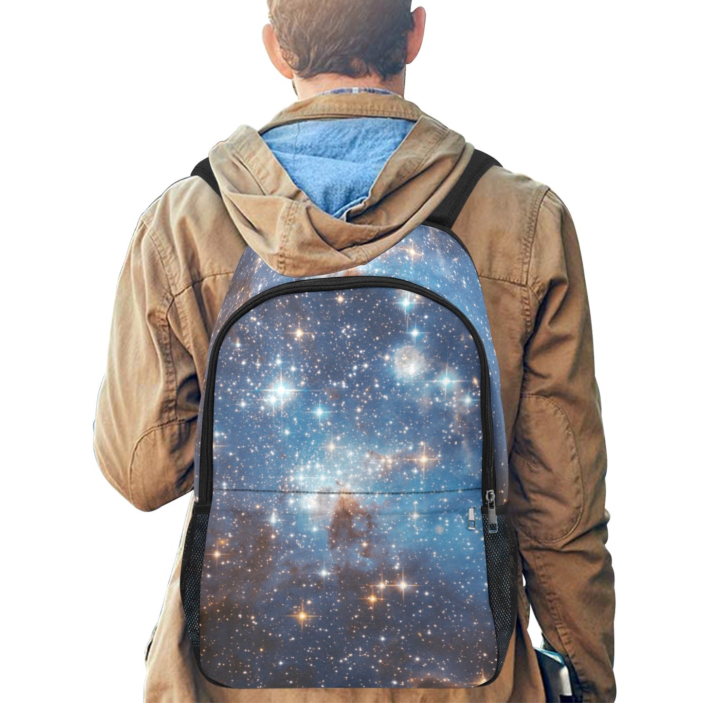 Galaxy Backpack, Blue Stars Space Universe Men Women Kids Gift Him Her School College Waterproof Side Mesh Pockets Aesthetic Bag