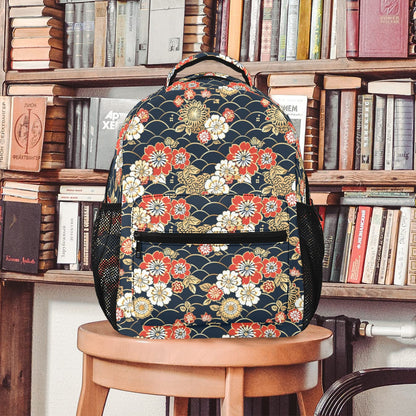 Japanese Backpack, Asian Floral flowers Men Women Kids Gift School College Cool Waterproof Side Pockets Laptop Designer Aesthetic Bag