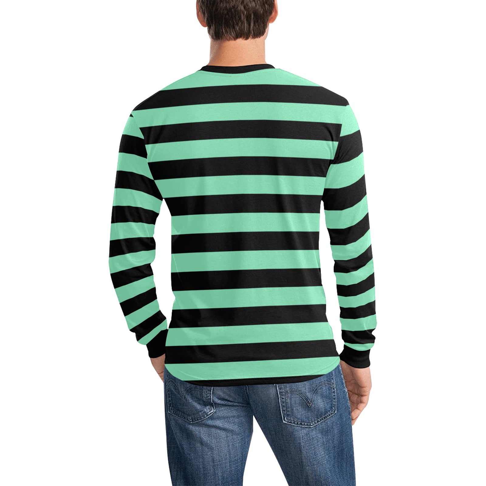 Black Green Men Long Sleeve Striped TShirt Graphic Vintage Retro Broa Starcove Fashion