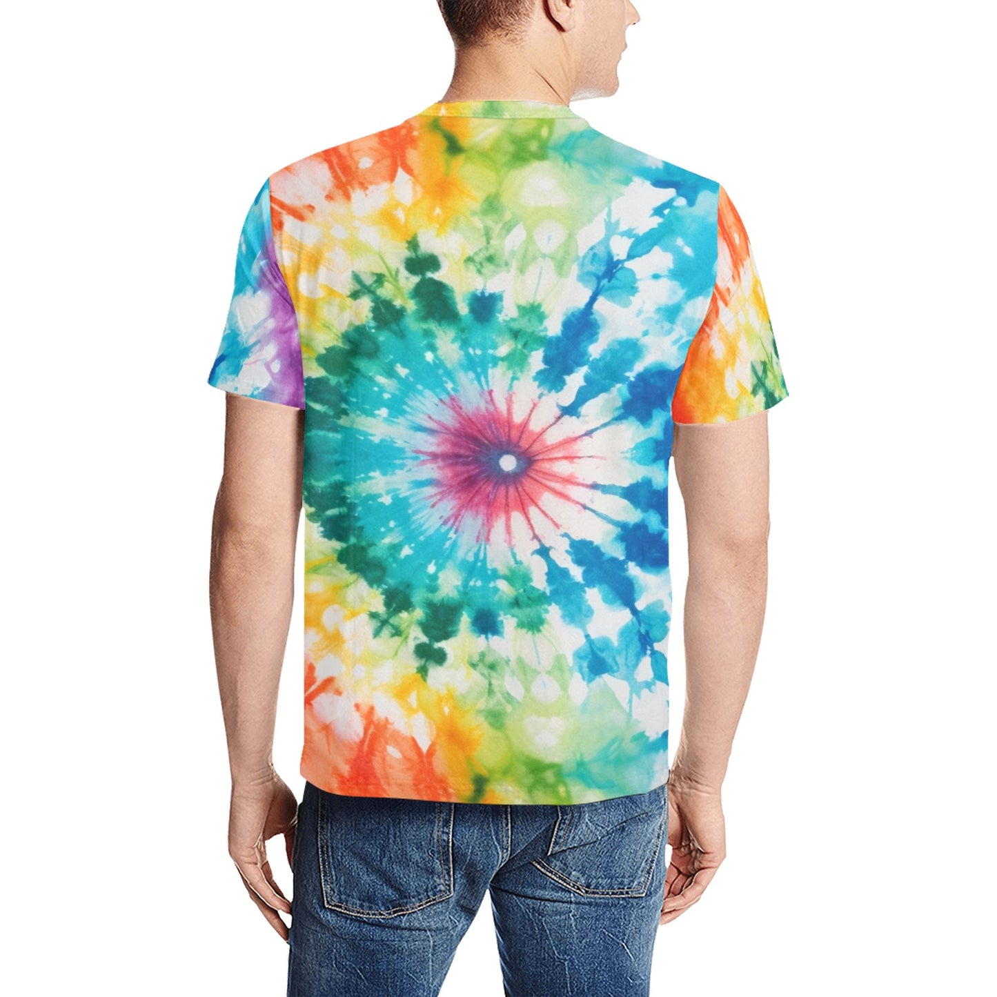 Tie Dye Tshirt, Colorful Green Blue 70s Designer Graphic Aesthetic Lightweight Crewneck Men Women Tee Top Short Sleeve Shirt