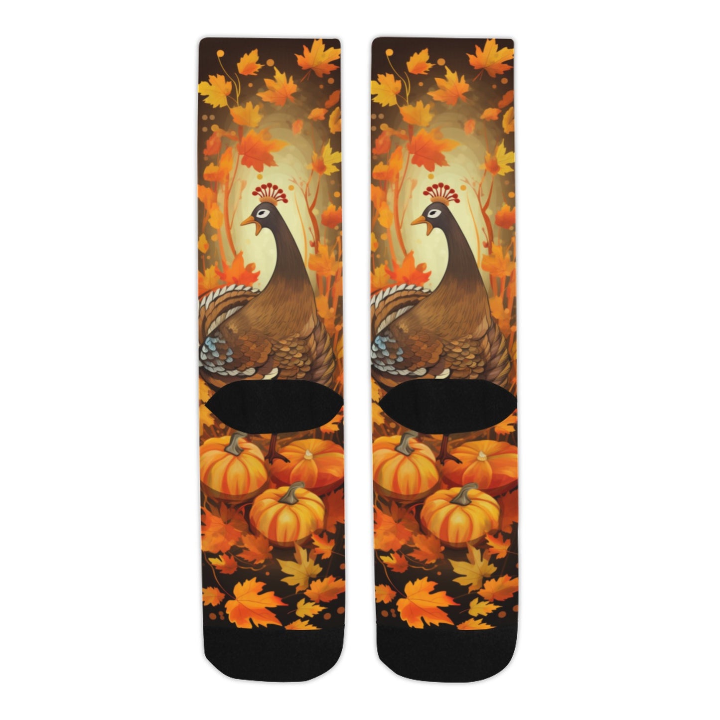 Thanksgiving Socks, Orange Fall Leaves Turkey Pumpkin Crew Sublimation Women Men Designer Fun Novelty Cool Funky Crazy Casual Unique Starcove Fashion