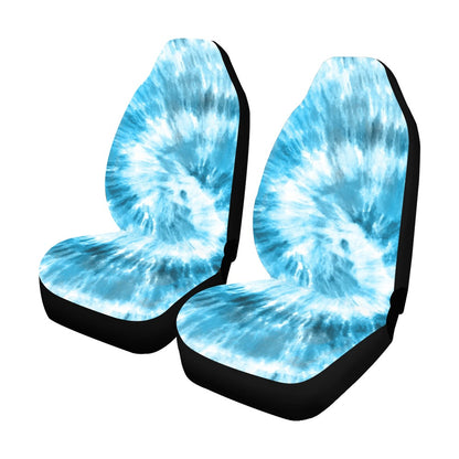 Blue Tie Dye Car Seat Covers 2 pc, Aqua Spiral Swirl Pattern Front Seat Covers, Hippie Car SUV Seat Universal Fit Protector Accessory Starcove Fashion