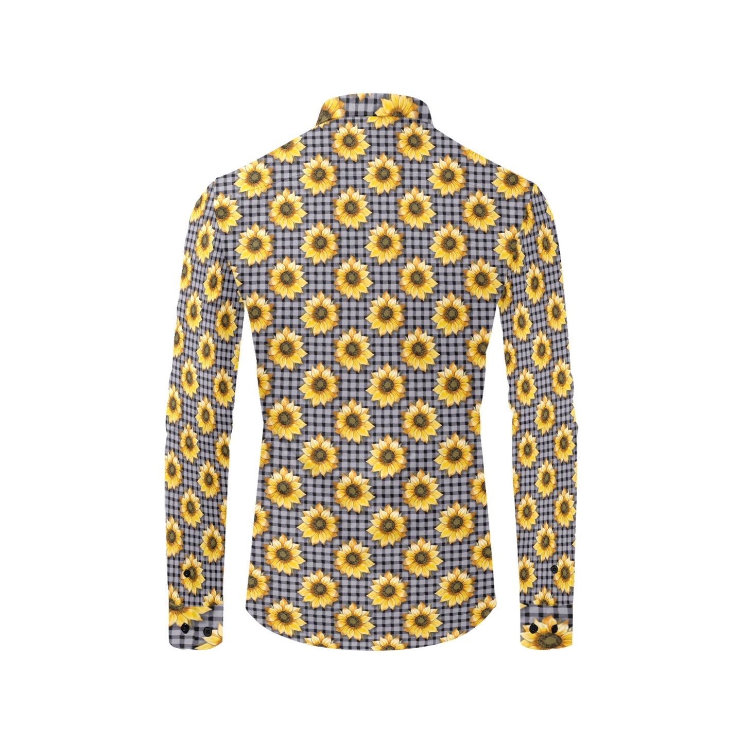 Sunflowers Long Sleeve Men Button Up Shirt, Yellow Floral Flowers Print Casual Buttoned Collared Dress Shirt with Chest Pocket Guys Male