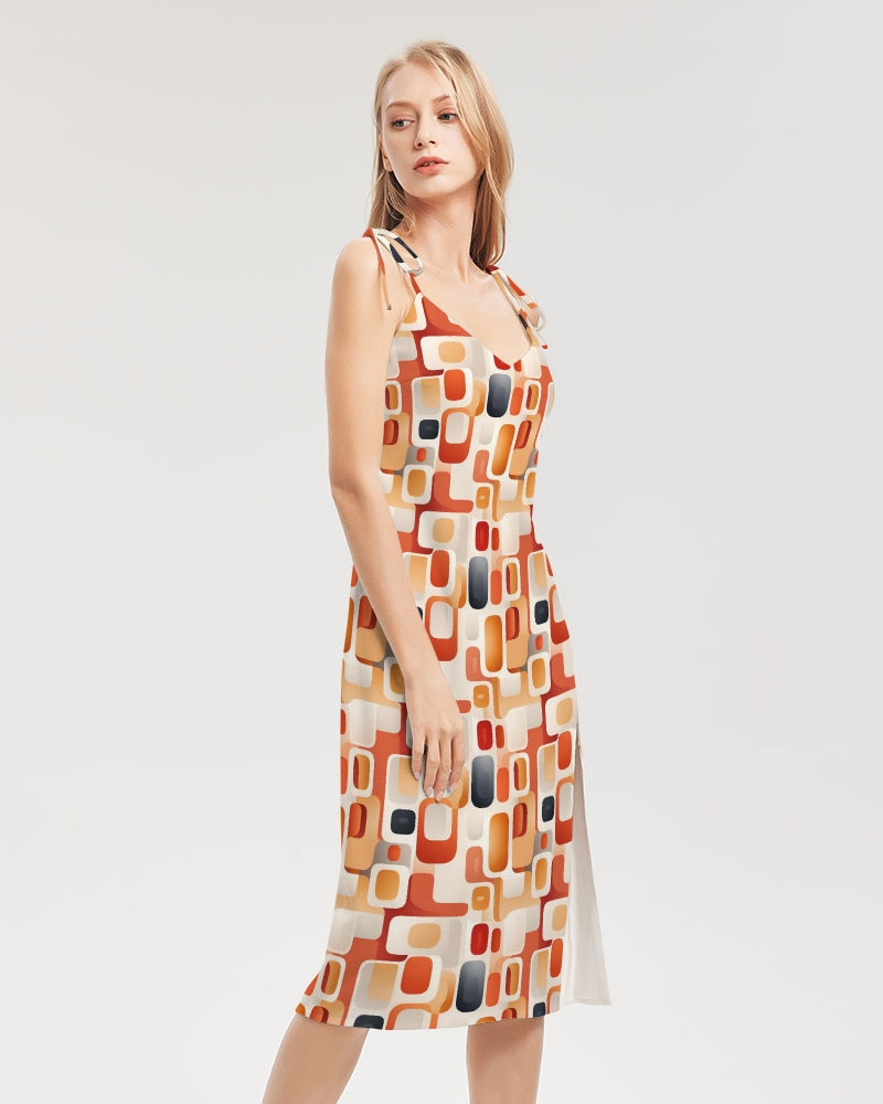 70's Mini Dress | Orange Retro shops Geometric Print Vintage Style Sleeveless Sun Dress