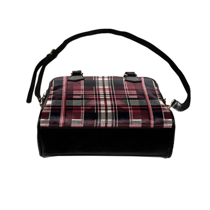 Burgundy Plaid Purse, Maroon Tartan Black Check Pattern Cute Small Shoulder Bag Vegan Leather Women Designer Handbag Crossbody Ladies