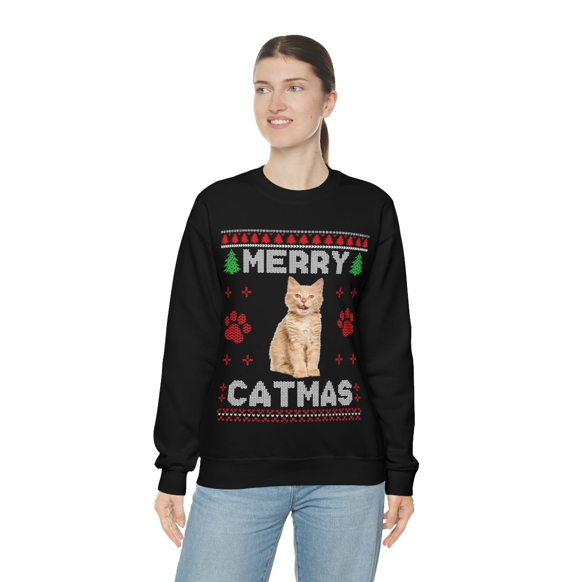 Custom Cat Ugly Christmas Sweater,  Personalized Photo Kitten Merry Xmas Print Women Mom Men Funny Party Holiday Plus Size Sweatshirt Starcove Fashion