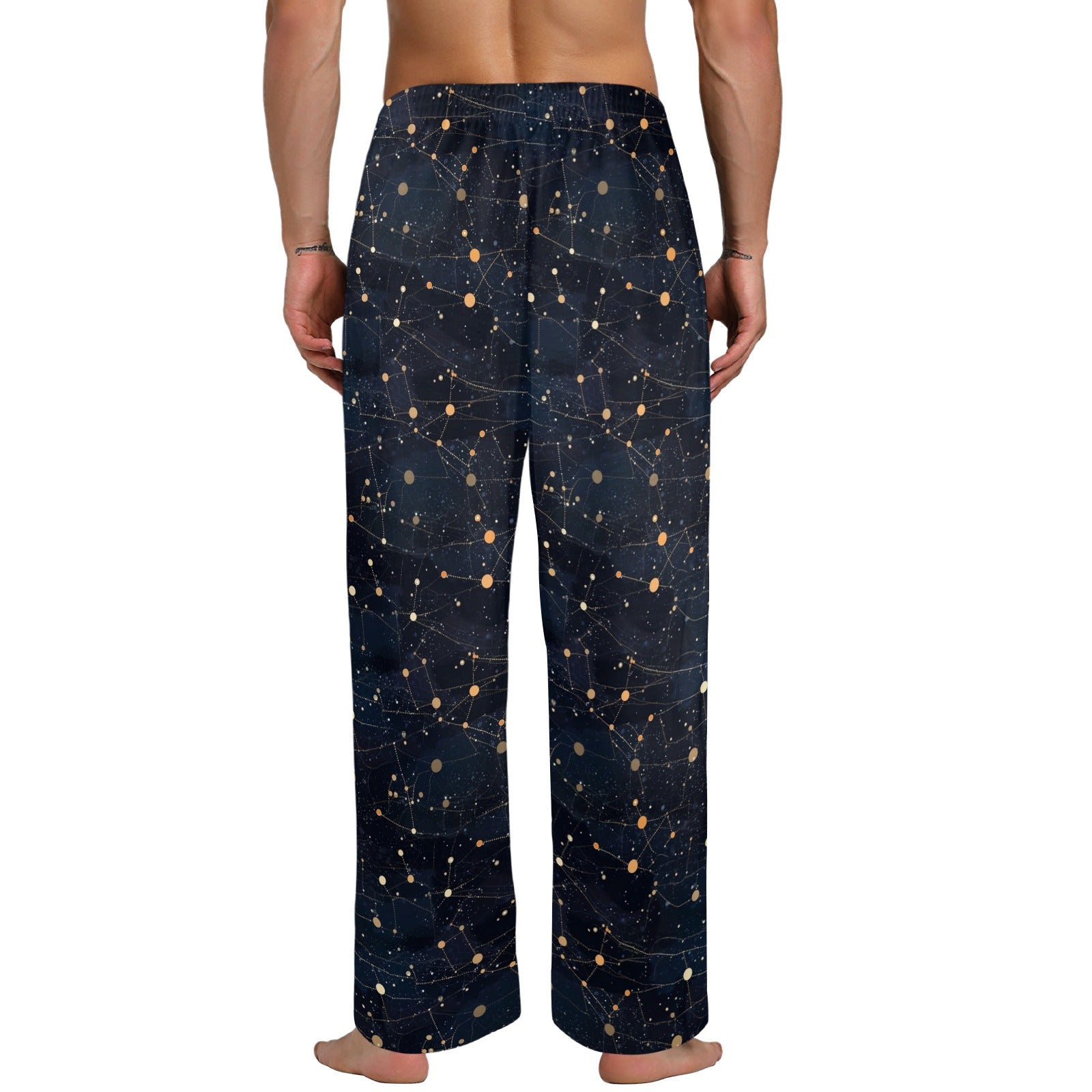 Constellation Men Pajamas Pants Universe Cosmos Galaxy Space Dark Satin PJ Pockets Sleep Lounge Trousers Couples Matching Trousers Bottoms