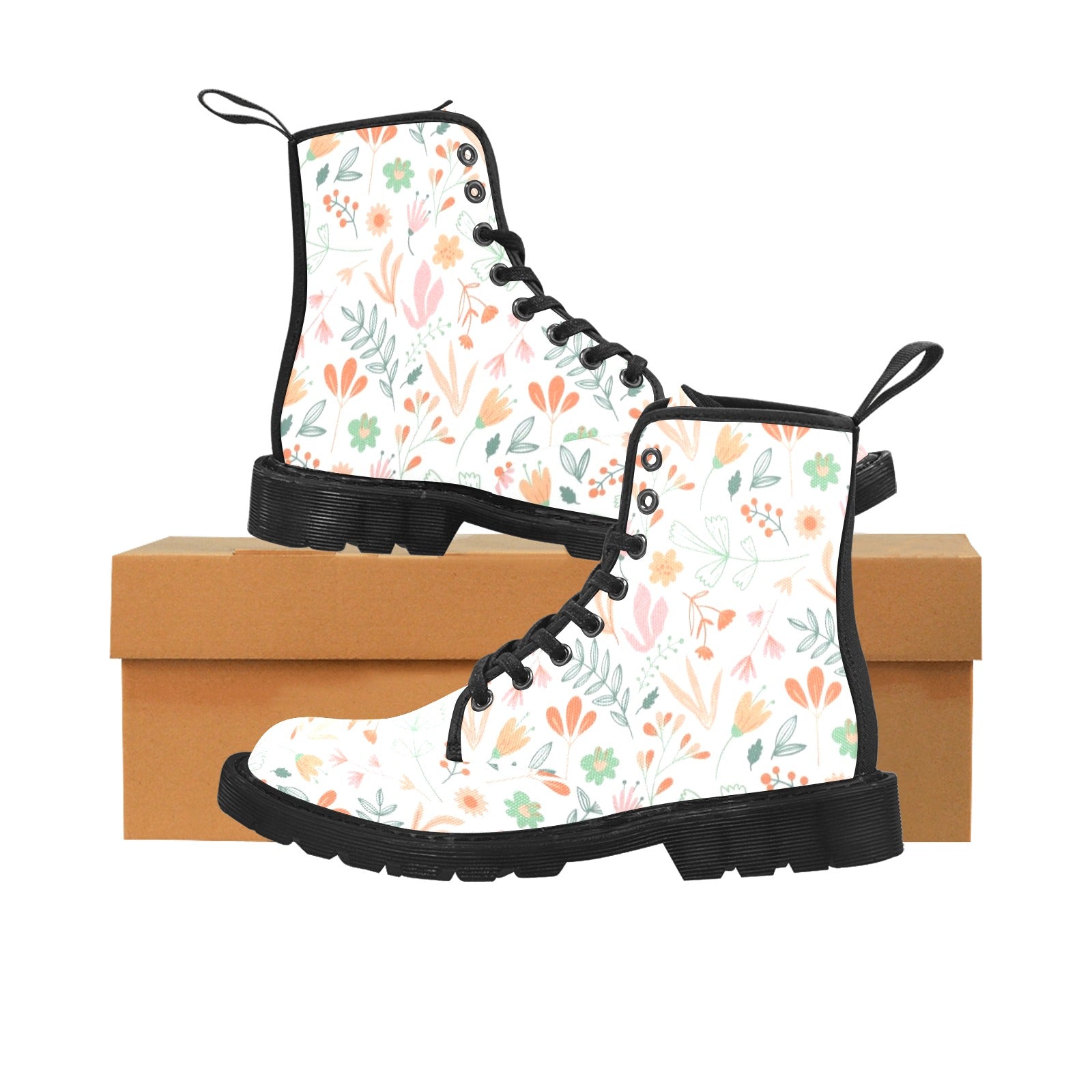 Colorful Floral Print Women's Boots, Vegan Fabric Canvas Shoes, Boho Chic Boots, Combat Boots, Casual Boots, Flat selling Boots, Hippie Fashion Boot