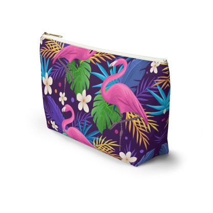 Flamingo Tropical Pouch Bag, Pink Purple Canvas Travel Wash Makeup Toiletry Bath Organizer Cosmetic Gift Accessory Large Small Zipper Starcove Fashion