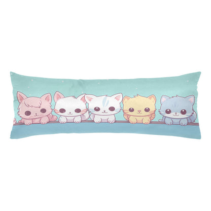 Cats Body Pillow Case, Cute Anime Kawaii Kittens Long Full Large Bed Accent Print Throw Decor Decorative Cover 20x54 Satin