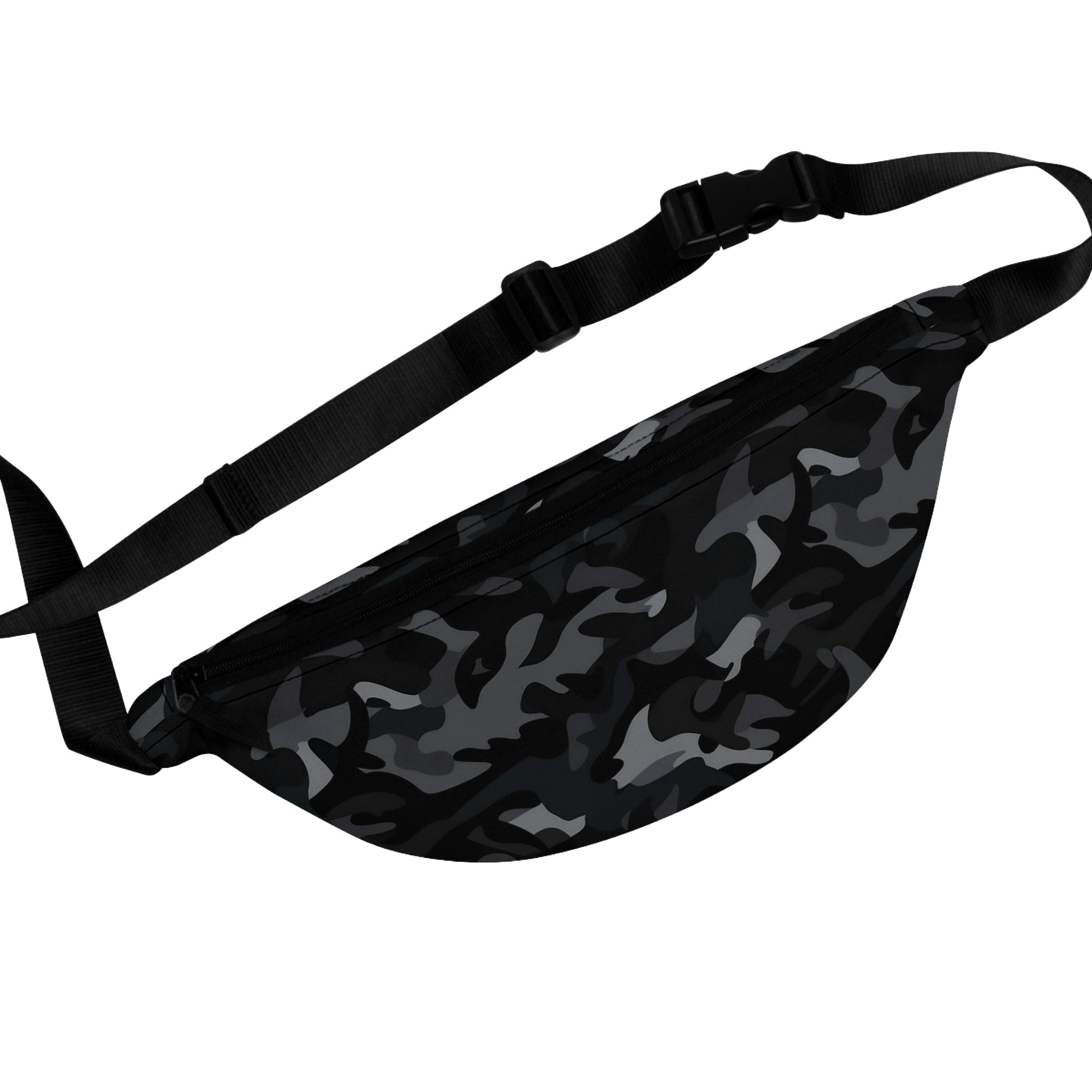 Black Camo Fanny Pack, Camouflage Waist Belt Bag Crossbody Women