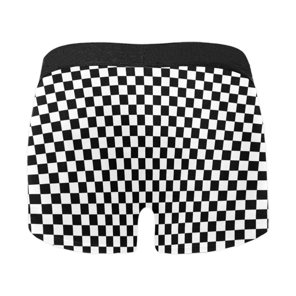 Checkered Print Men Boxer Briefs, Black White Check Underwear Pouch Funny Sexy Anniversary Checkerboard For Him Honeymoon Birthday Plus Size Starcove Fashion