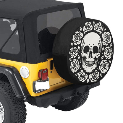 Skull Roses Spare Tire Cover, Skeleton Backup Camera Hole Rear Wheel Accessories Unique Design Trailer Camper RV Back Men Women Protector