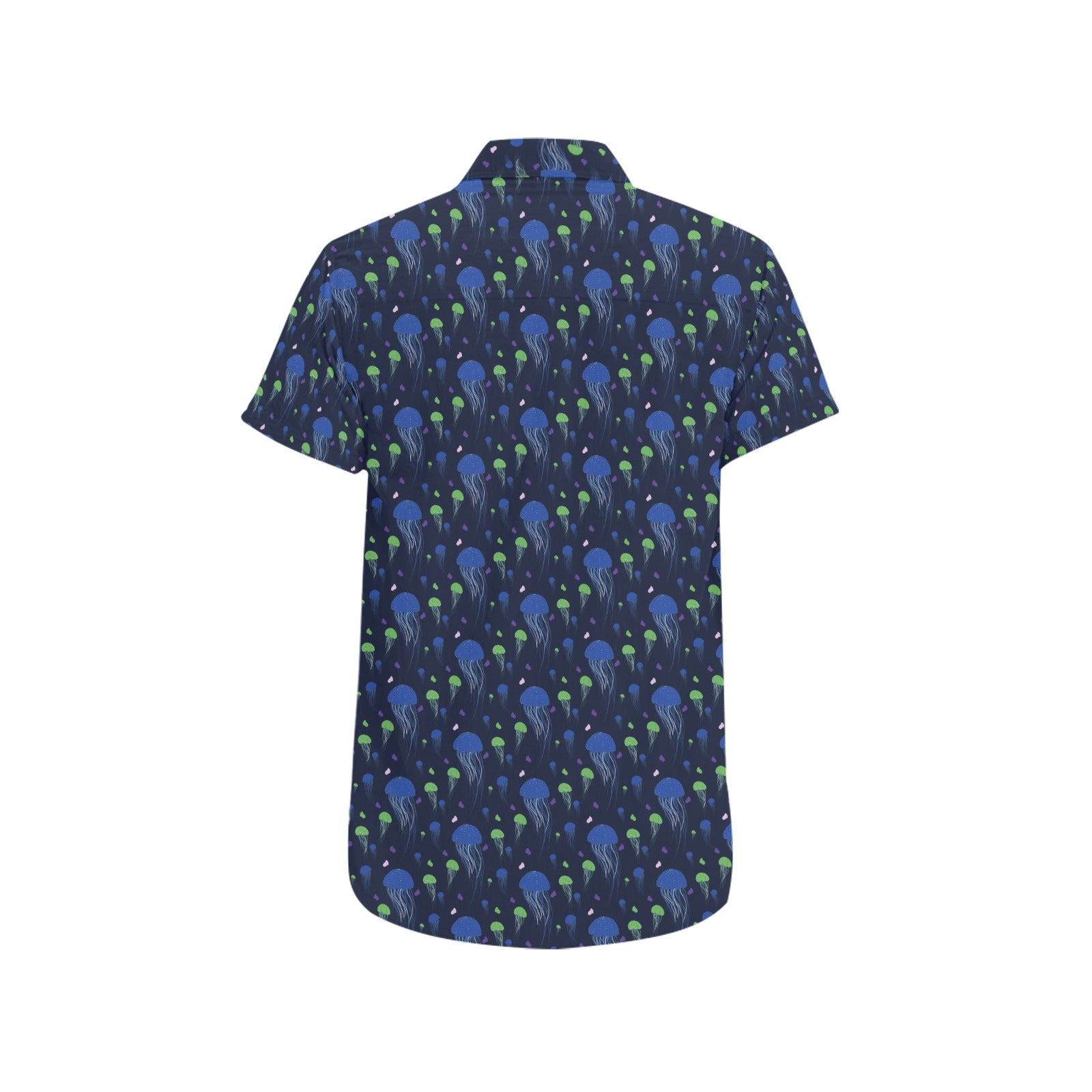 Blue Ocean Short Sleeve Men Button up Shirt, Beach Blue Sea Shells