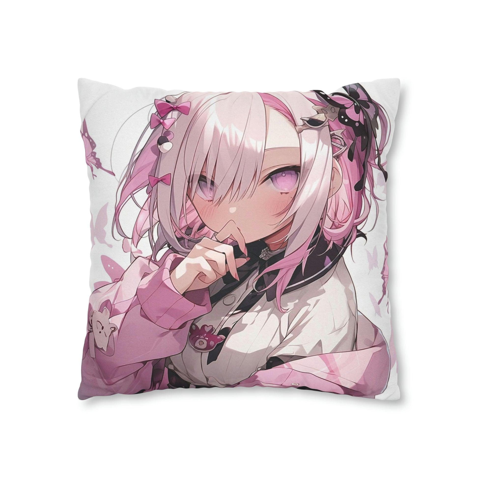 Anime Girl Pillow Case, Pink Square Throw Decorative Cover Room Décor Floor Couch Cushion 20 x 20 Zipper Sofa Starcove Fashion