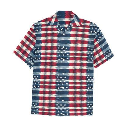 American Flag Hawaiian shirt Chest Pocket, Fourth 4th of July USA Patriotic Plaid Red White Blue Hawaii Aloha Plus Size Button Down Shirt