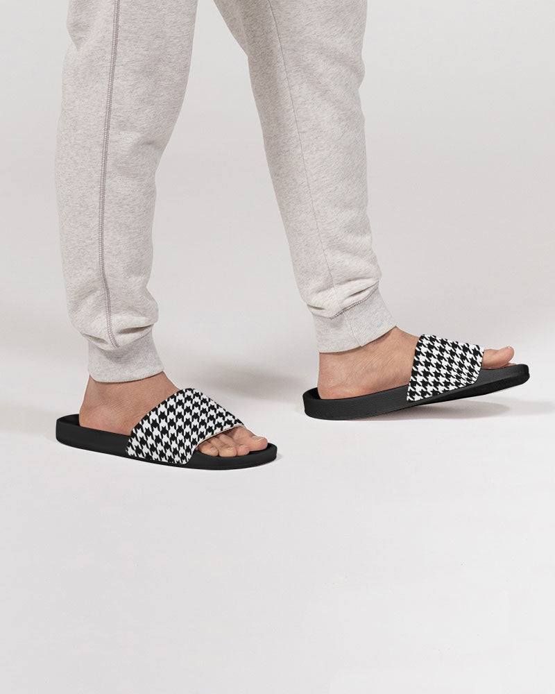 Houndstooth Black White Men Slides Sandals Designer Shoe Boys